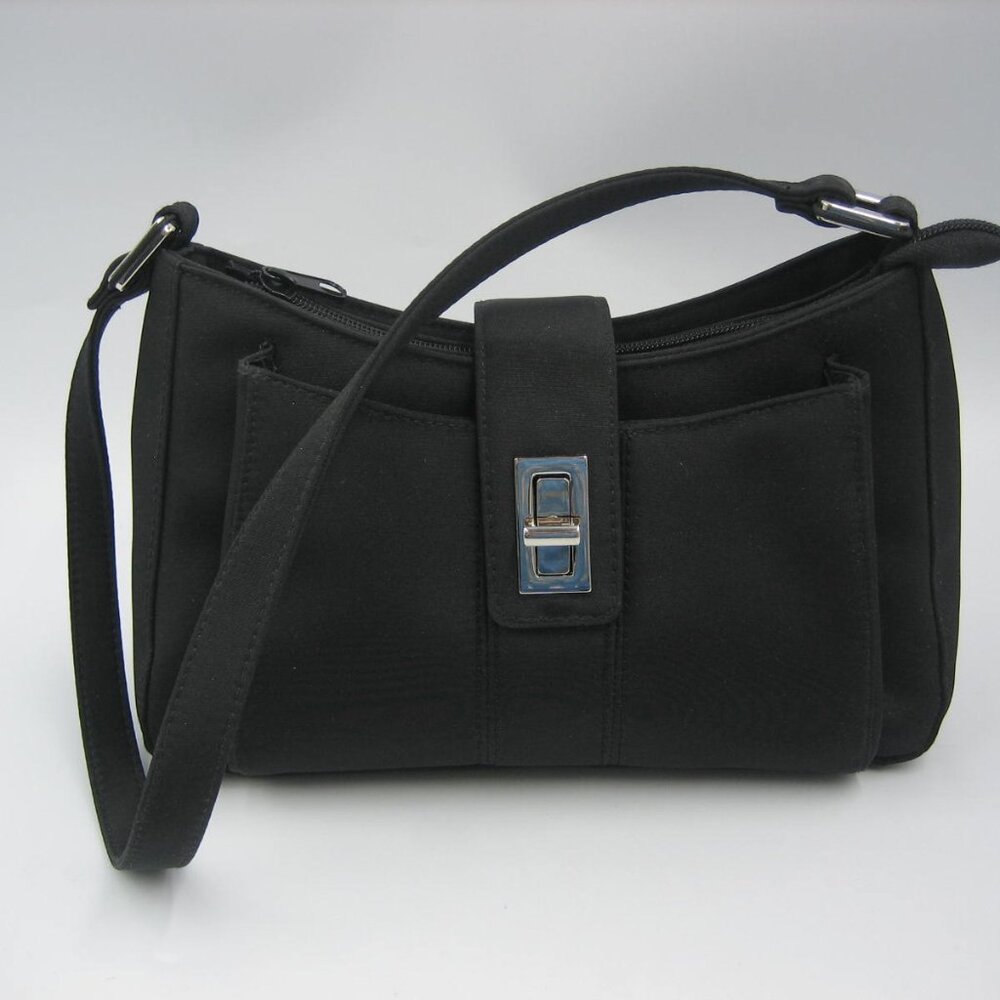 Vintage Black Purse Satin Finish Black Shoulder Strap Simple Evening Wear